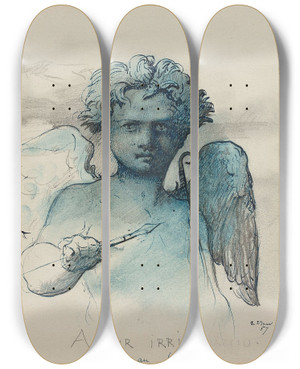 Triptych art skateboard deck of Henri Lehmann Amour Irrit by Henri Lehmann (1814-1882)