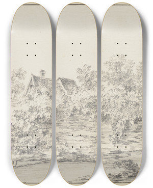 Triptych art skateboard deck of Johann Heinrich West Rheinfelden Ohnweit Eglisau by Johann Heinrich Wuest (1741-1821)