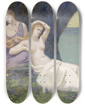 Triptych art skateboard deck of Pierre Puvis De Chavannes In The Heather by Pierre Puvis De Chavannes (1824-1898)