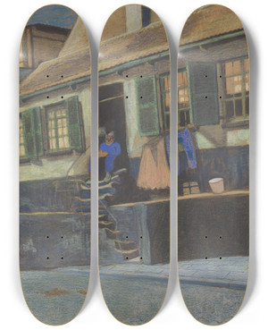 Triptych art skateboard deck of James Ensor Het Huis Genaamd De Preekstoel Te Oostende by James Ensor (1860-1949)