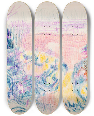 Triptych art skateboard deck of Magnus Enckell Rantamaisema by Magnus Enckell (1870-1925)