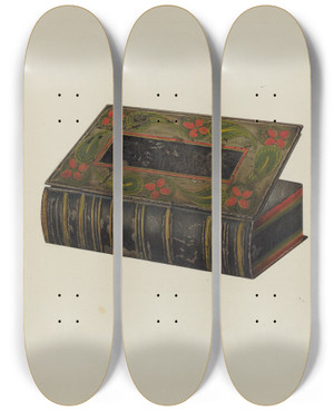 Triptych art skateboard deck of Charles Henning Toleware Trinket Box by Charles Henning