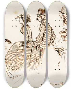 Triptych art skateboard deck of Pieter Van Loon Ruiters_2 by Pieter Van Loon (1801-1873)