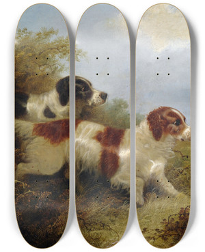 Triptych art skateboard deck of Edward Armfield Two Terriers by Edward Armfield (1817-1896)