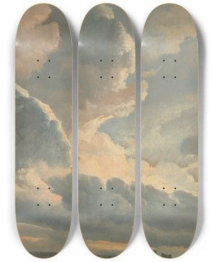 Triptych art skateboard deck of Simon Denis Study Of Clouds With A Sunset Near Rome by Simon Denis (1755-1813)