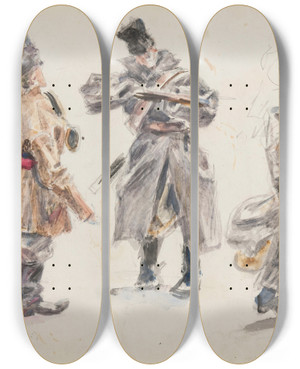 Triptych art skateboard deck of Ivan Ivanec Studia Postaci Do Sceny Rozstrzelania by Ivan Ivanec (1893-1946)