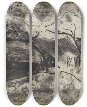 Triptych art skateboard deck of Ernst Ludwig Kirchner Huschen Unter Bumen Im Schnee by Ernst Ludwig Kirchner (1880-1938)