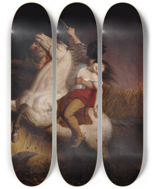 Triptych art skateboard deck of Charles Deas Prairie On Fire by Charles Deas (1818-1867)