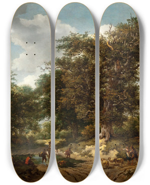 Triptych art skateboard deck of Jacob Van Ruisdael The Great Oak by Jacob Van Ruisdael (1628-1682)