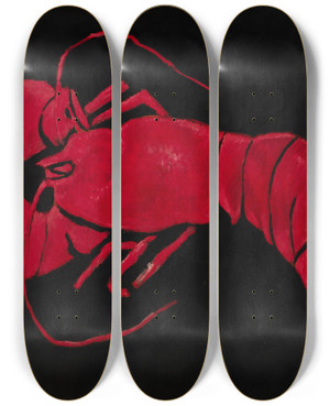 Triptych art skateboard deck of Marsden Hartley Lobster On Black Background by Marsden Hartley (1877-1943)