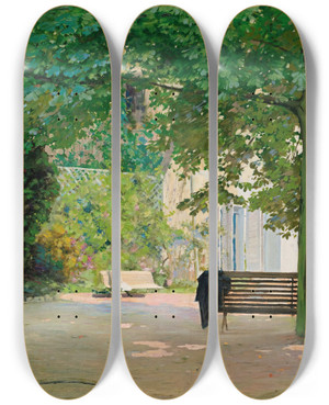 Triptych art skateboard deck of Camille Martin Scne Dans Un Jardin by Camille Martin (1861-1898)