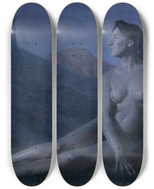 Triptych art skateboard deck of Ernst Sthr Mondnacht by Ernst Stohr (1860-1917)