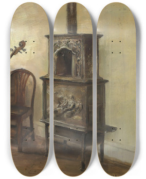 Triptych art skateboard deck of Carl Holse Interieur Med En Cello by Carl Holsoe (1863-1935)