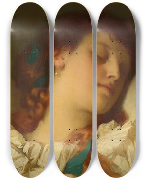 Triptych art skateboard deck of Sebastian Luz Sleeping Girl by Sebastian Luz