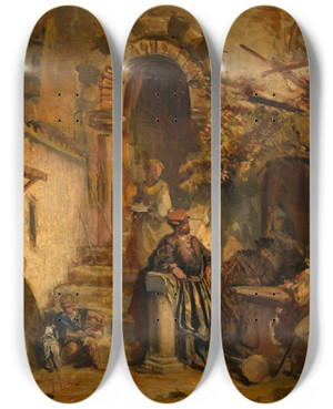 Triptych art skateboard deck of Constant Wauters Gipsies by Constant Wauters