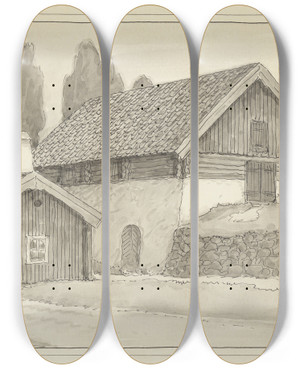 Triptych art skateboard deck of Ferdinand Boberg Tunaberg by Ferdinand Boberg (1860-1946)