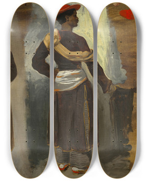 Triptych art skateboard deck of Eugne Delacroix Two Studies Of A Standing Indian From Calcutta by Eugene Delacroix (1798-1863)