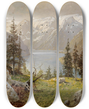 Triptych art skateboard deck of Georg Janny Hallstdter See by Georg Janny (1864-1935)