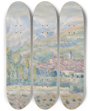 Triptych art skateboard deck of Blanche Hoschedmonet Village De Poujalsurorb Hrault by Blanche Hoschede Monet (1865-1947)