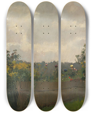 Triptych art skateboard deck of Hermann Groeber Bauerngarten Am Chiemsee by Hermann Groeber