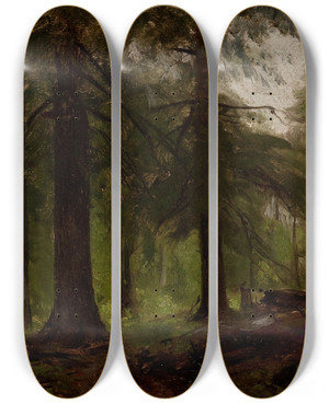 Triptych art skateboard deck of George Hetzel Forest Interior by George Hetzel (1826-1899)