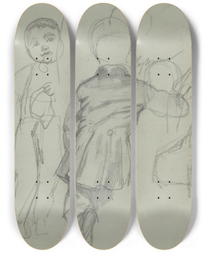 Triptych art skateboard deck of August Alleb Studie Van Drie Kinderen by August Allebe (1838-1927)