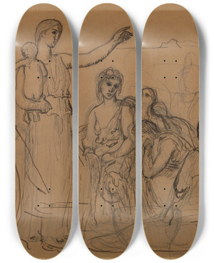 Triptych art skateboard deck of Pierre Puvis De Chavannes Groupe De Femmes by Pierre Puvis De Chavannes (1824-1898)