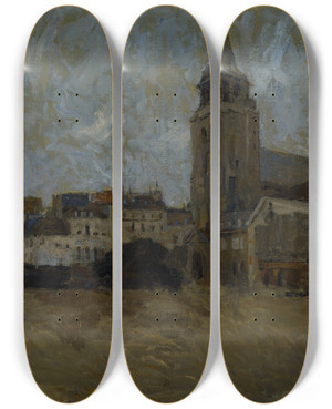 Triptych art skateboard deck of Frank Edwin Scott Place St Germain Des Pres by Frank Edwin Scott (1863-1929)