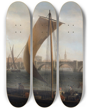 Triptych art skateboard deck of Samuel Scott View On The Thames With Westminster Bridge by Samuel Scott (1697-1772)