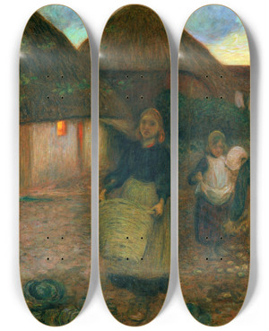Triptych art skateboard deck of Edward Stott The Widows Acre by Edward Stott (1855-1918)