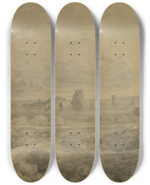 Triptych art skateboard deck of Ludwig Metz Die Zyklopenfelsen Bei Sciacca_2 by Ludwig Metz