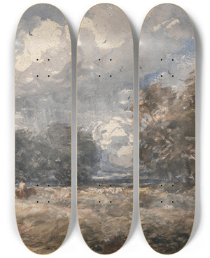 Triptych art skateboard deck of David Cox Shepherding The Flock Windy Day by David Cox (1783-1859)
