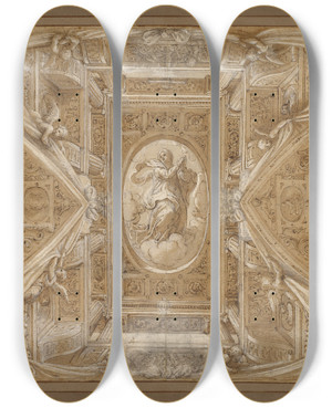 Triptych art skateboard deck of Lattanzio Gambara Study For A Ceiling by Lattanzio Gambara (1525-1574)