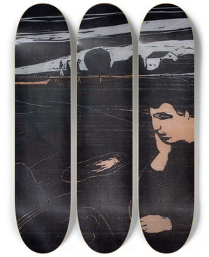 Triptych art skateboard deck of Edvard Munch Evening Melancholy Iii by Edvard Munch (1863-1944)