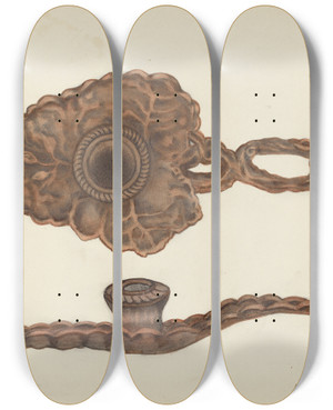 Triptych art skateboard deck of Florence Stevenson Candle Socket by Florence Stevenson