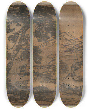 Triptych art skateboard deck of Alexander Cozens Tree And Distant Hills by Alexander Cozens (1717-1786)