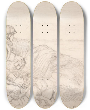 Triptych art skateboard deck of Fritz Syberg Johannes Larsen Gr Studier by Fritz Syberg (1862-1939)