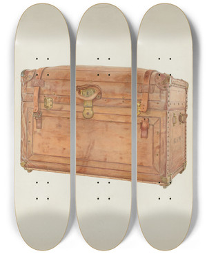 Triptych art skateboard deck of Frank M Keane Horse Hide Trunk by Frank M Keane