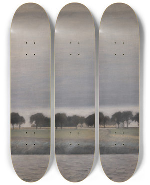 Triptych art skateboard deck of Vilhelm Hammershi Forstudie Til Solregn Gentofte S by Vilhelm Hammershoi (1864-1916)