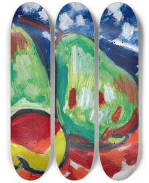 Triptych art skateboard deck of Vclav Pla Two Apples And A Pear by Vclav pla (1885-1946)
