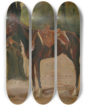 Triptych art skateboard deck of Max Liebermann Reitknecht Mit Pferd by Max Liebermann (1847-1935)