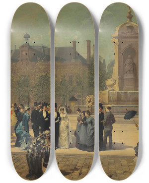 Triptych art skateboard deck of Pierremarie Beyle The Wedding Procession by Pierre-Marie Beyle (1837-1902)