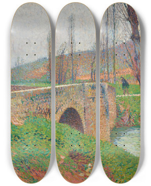 Triptych art skateboard deck of Henri Martin Le Pont Temps Gris by Henri Martin (1860-1943)