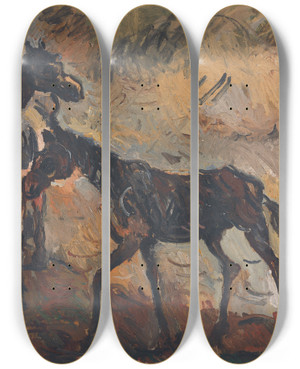 Triptych art skateboard deck of Cyprin Majernk Runaway Horses by Cyprian Majernik (1909-1945)