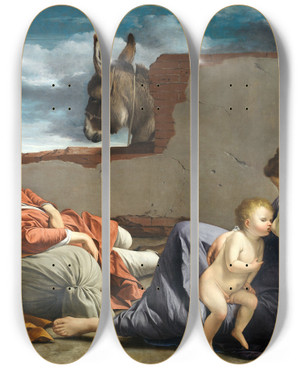 Triptych art skateboard deck of Orazio Gentileschi Rest On The Flight Into Egypt_2 by Orazio Gentileschi (1563-1639)