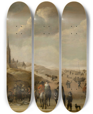Triptych art skateboard deck of Cornelis Beelt Scheveningen by Cornelis Beelt (1630-1702)