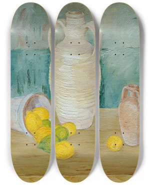 Triptych art skateboard deck of Emil Kraus Stillleben Mit Steinkrgen Und Zitronen by Emil Kraus (1897-1930)