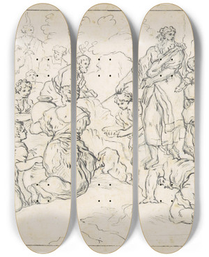 Triptych art skateboard deck of Francesco La Marra Moses Slr Vand Af Klippen by Francesco La Marra (1728-1787)