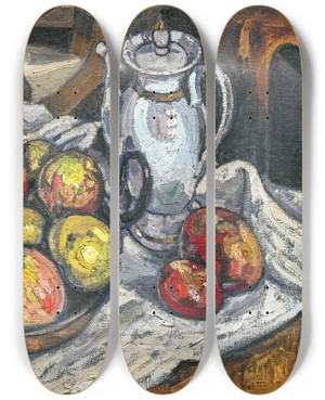 Triptych art skateboard deck of Georges Gaudion Still Life With Apples by Georges Gaudion (1885-1942)