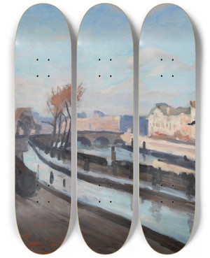 Triptych art skateboard deck of Albert Marquet Le Quai Des Grands Augustins by Albert Marquet (1875-1947)